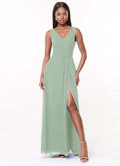 Azazie Karina Bridesmaid Dresses Agave A-Line Pleated Chiffon Dress image1