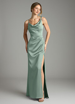 Azazie Samara Bridesmaid Dresses Agave Mermaid Pleated Stretch Satin Dress image1