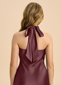 Azazie Chickie Junior Sangria Sheath Pleated Stretch Satin Dress image6