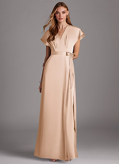 Azazie Nico Bridesmaid Dresses Blushing Pink A-Line V-Neck Stretch Satin Dress image1