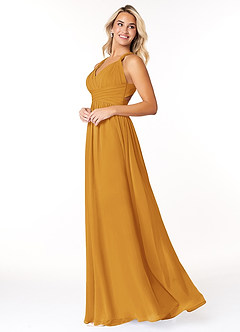 Azazie Ashia Brautjungfernkleider A-Linie Plissee Chiffon Kleid Butterscotch image3