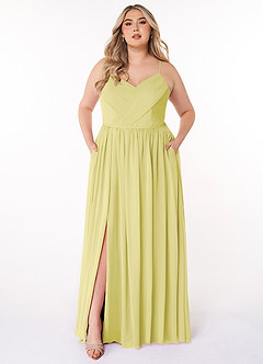 Azazie Cora Vestidos de damas de honor Vestido de Sorbete De Limón de Gasa de Corte en A con Plisado image6