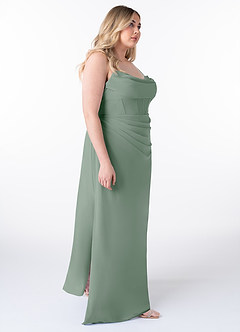 Azazie Mai Bridesmaid Dresses Silver Sage Sheath Pleated Chiffon Dress image10