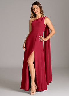 Azazie Tella Bridesmaid Dresses Scarlet A-Line One Shoulder Chiffon Dress image3