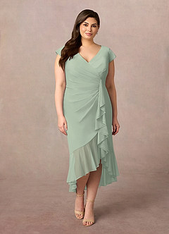 Azazie Renetta Mother of the Bride Dresses Dusty Sage Sheath V-Neck Pleated Mesh Dress image8