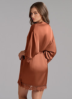 front Matching Color Satin Lace Robe