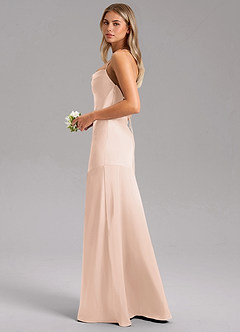 Azazie Grata Bridesmaid Dresses Blushing Pink Sheath Side Slit Stretch Satin Dress image5