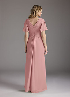Azazie Morning Glory Final Sale Dusty Rose A-Line V-Neck Ruched Chiffon Dress image2