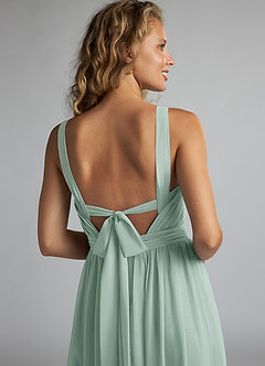 Azazie Aziza Bridesmaid Dresses Agave A-Line V-Neck Pleated Chiffon Dress image6