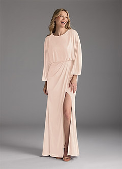 Azazie Ysabella Mother of the Bride Dresses Blushing Pink Mermaid Pleated Mesh Dress image3