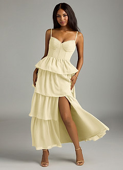 Azazie Kaiden Bridesmaid Dresses Lemon Sorbet A-Line Sweetheart Neckline Chiffon Dress image5