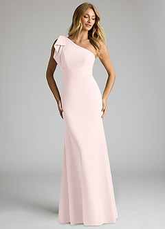 Azazie Rinna Bridesmaid Dresses Blushing Pink Mermaid One Shoulder Stretch Crepe Dress image3
