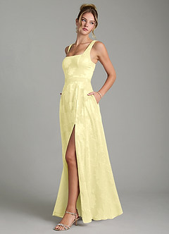 Azazie Cheyenne Robes de demoiselle d'honneur Robe Trapèze en Jacquard floral dévoré Plissé Sorbet Citron image3