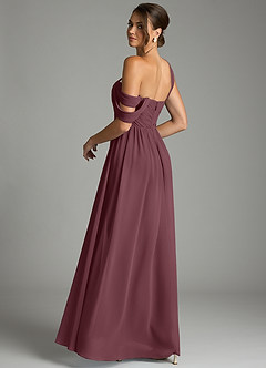 Azazie Kassandra Robes de demoiselle d'honneur Robe Trapèze en Mousseline de soie Épaule décolletée Sangria image6