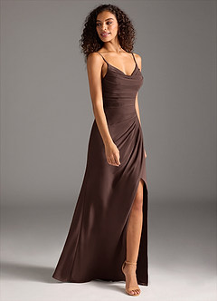 Azazie Deandra Brautjungfernkleider Meerjungfrau-Linie Plissee Chiffon Kleid Ganache image4