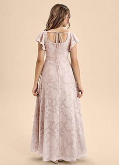 Azazie Bondi Junior Vestido de Rosa Rubor de Devorado Floral de Corte En A con Lazo image2