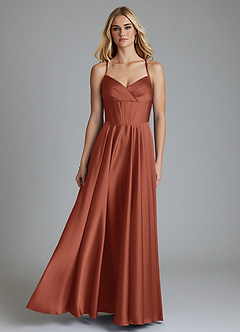 Azazie Alaia Suknie dla druhen Linia A Gorset Satyna elastyczna Do ziemi Sukienka image1