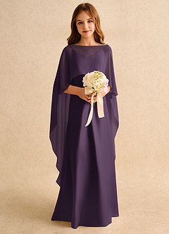 Azazie Fishie Girls Formal Flower Girl Dresses Plum A-Line Matte Satin Dress image3