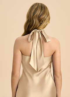 Azazie Chickie Junior Jurk van Stretch Satijn met Kolom Geplooid Champagne image6