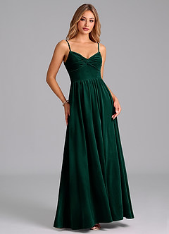 Azazie Zeya Bridesmaid Dresses Emerald A-Line Pleated Velvet Dress image3