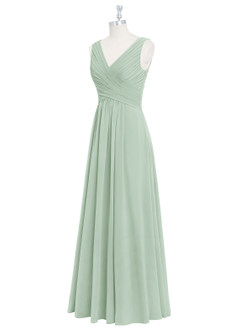 Azazie Flora Kleider zum Anprobieren zu Hause A-Linie Plissee Chiffon Kleid Agave image9