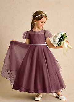 Azazie Duckie Abiti da Ragazza di Fiori Abito Principessa in Tulle Plissettato Sangria image3