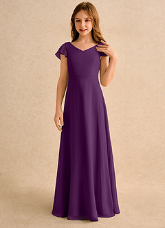 Azazie Nari Girls Formal Blumenmädchenkleider A-Linie mit ärmel Chiffon Kleid Traube image5