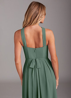 Azazie Dixie Bridesmaid Dresses Eucalyptus A-Line Halter Pleated Chiffon Dress image6