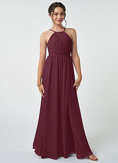 Azazie Leighton Junior Robe Trapèze en Mousseline de soie Plissée Cabernet image2