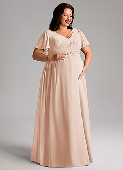 Azazie Verna Brautjungfernkleider für Schwangere A-Linie V-Hals Gerüscht Chiffon Bodenlänge Kleid image10