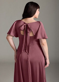 Azazie Kimber Bridesmaid Dresses Desert Rose A-Line Ruched Stretch Satin Dress image12