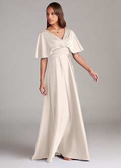 Azazie Pamela Bridesmaid Dresses White Alabaster A-Line Pleated Stretch Satin Dress image3
