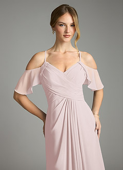 Azazie Dakota Vestidos de damas de honor Vestido de Rosa Rubor de Gasa de Corte en A con Cuello en V plisado image7