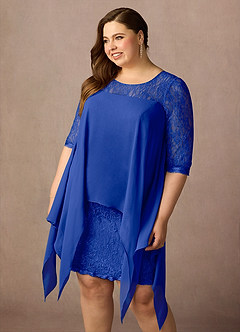 Azazie Flo Mother of the Bride Dresses Royal Blue A-Line Lace Chiffon Dress image11