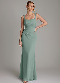 Azazie Agustina Bridesmaid Dresses Silver Sage Mermaid Corset Chiffon Dress image1