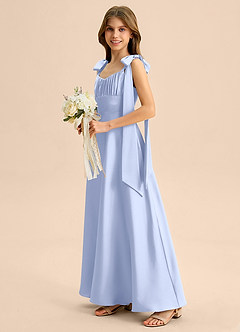 Azazie Halley Junior Vestido de Hielo de Satén Elástico de Corte en A con Lazo image4