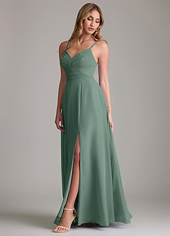 Azazie Terese Bridesmaid Dresses Sea Moss A-Line Pleated Chiffon Dress image4