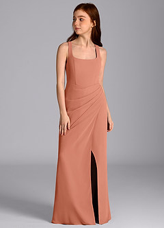 Azazie Mero Junior Vestido de Mai Tai de Gasa de Corte Sirena con Plisado image5