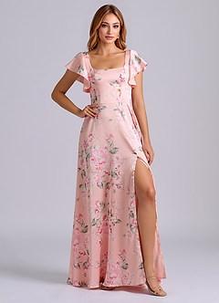 Azazie Bondi Bridesmaid Dresses Rosy Floral Bloom A-Line Bow Stretch Satin Dress image4