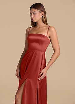 Azazie Wren Bridesmaid Dresses Rust A-Line Strapless Metallic Satin Dress image6