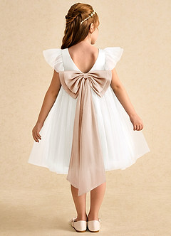 Azazie Munchkin Flower Girl Dresses Ivory English Rose A-Line Bow Tulle Dress image1