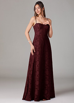 Azazie Valentine Bridesmaid Dresses Cabernet A-Line Sweetheart Neckline Floral Burnout Dress image3