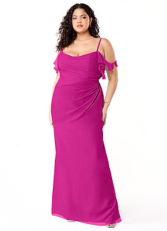 Azazie Emeralda Vestidos de damas de honor Vestido de Fucsia de Gasa de Corte Recto con Vestidos sin tirantes image7