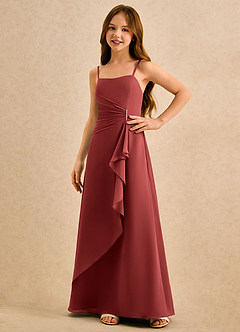 Azazie lolly Girls Formal Robe Demoiselle D'honneur Fillette Robe Trapèze en Mousseline de soie Plissé Terracotta image5