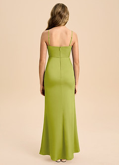 Azazie Buzzy Junior Lemongrass Sheath Pleated Stretch Satin Dress image2