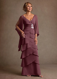 Azazie Arabinda Mother of the Bride Dresses Sangria Sheath Ruched Chiffon Dress image1
