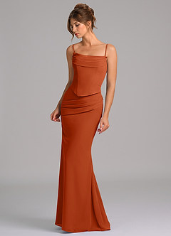 Azazie Sorrel Vestidos de damas de honor Vestido de Naranja Quemada de Gasa de Corte Sirena con Corsé image6