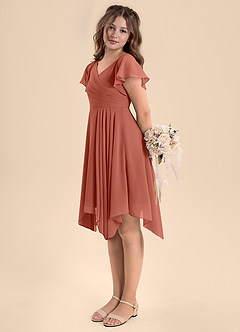 Azazie Janeaurelia Junior A-Linie Plissee Chiffon Kleid Lehm image5