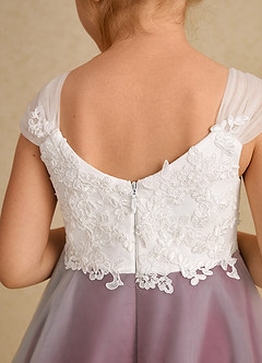 Azazie Momo Flower Girl Dresses Ivory Burgundy A-Line Lace Dress image7