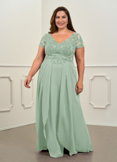 Azazie Dunja Mother of the Bride Dresses Agave A-Line V-Neck Lace Chiffon Dress image7